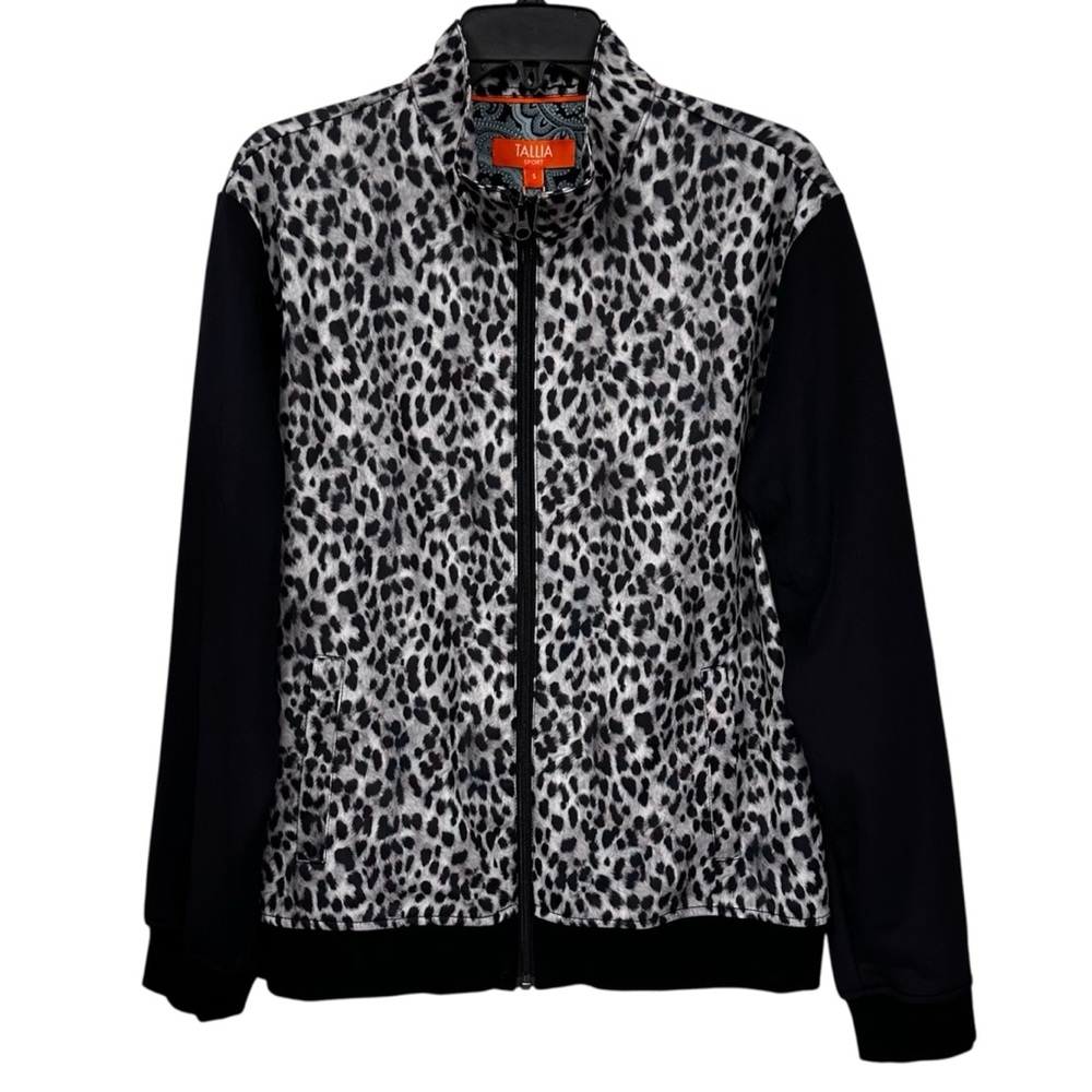 NWT Tallia Sport Track Jacket Animal Print Black Gray Zip Front Women’s Sz Small
